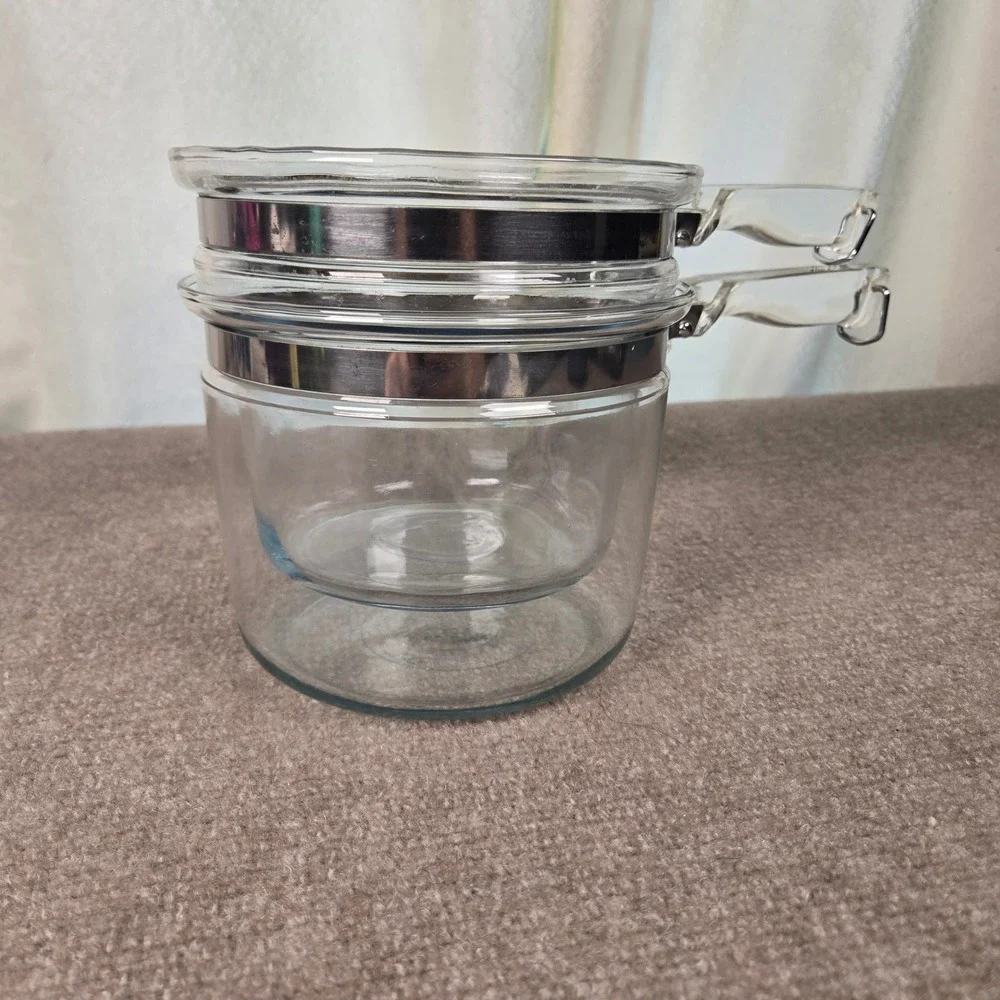VTG Pyrex 6283 1.5 QT Clear Glass Flameware Double Boiler  Made in USA *NO LID*